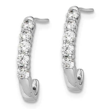 Solid 14k White Gold Simulated CZ J-Hoop Post Earrings