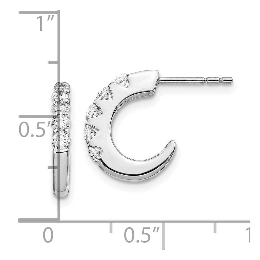 Solid 14k White Gold Simulated CZ J-Hoop Post Earrings