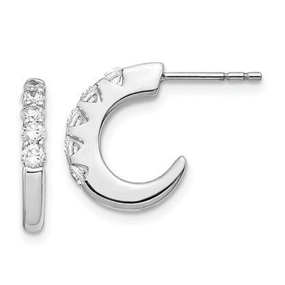 Solid 14k White Gold Simulated CZ J-Hoop Post Earrings