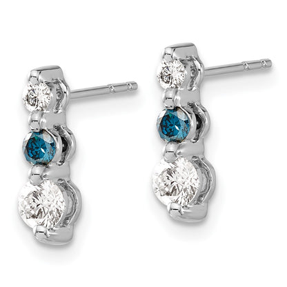 Solid 14k White Gold Blue/White Simulated CZ Earrings