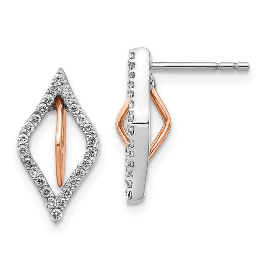 Solid 14k Two-tone White/Rose Gold Simulated CZ Earrings