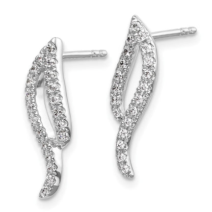 Solid 14k White Gold Simulated CZ Wave Post Earrings