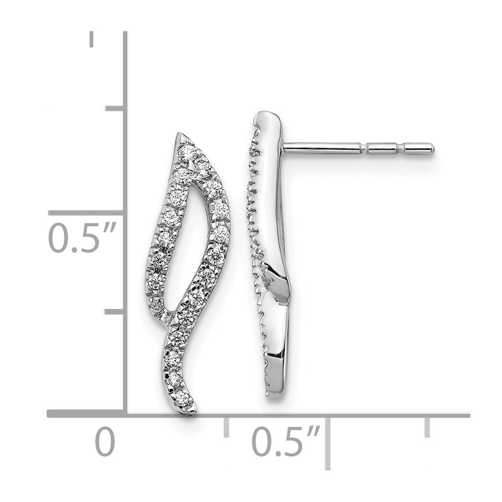 Solid 14k White Gold Simulated CZ Wave Post Earrings