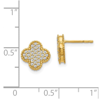 Solid 14k Yellow Gold Simulated CZ Quatrefoil Post Earrings