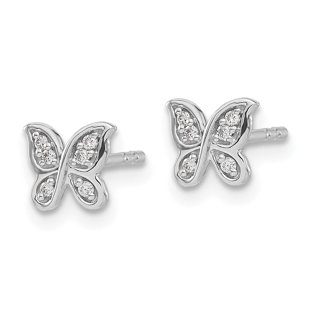 Solid 14k White Gold Simulated CZ Butterfly Post Earrings