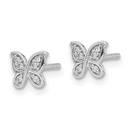 Solid 14k White Gold Simulated CZ Butterfly Post Earrings