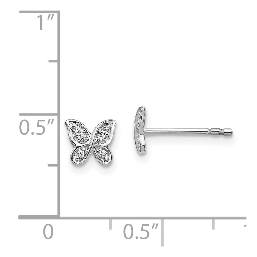 Solid 14k White Gold Simulated CZ Butterfly Post Earrings