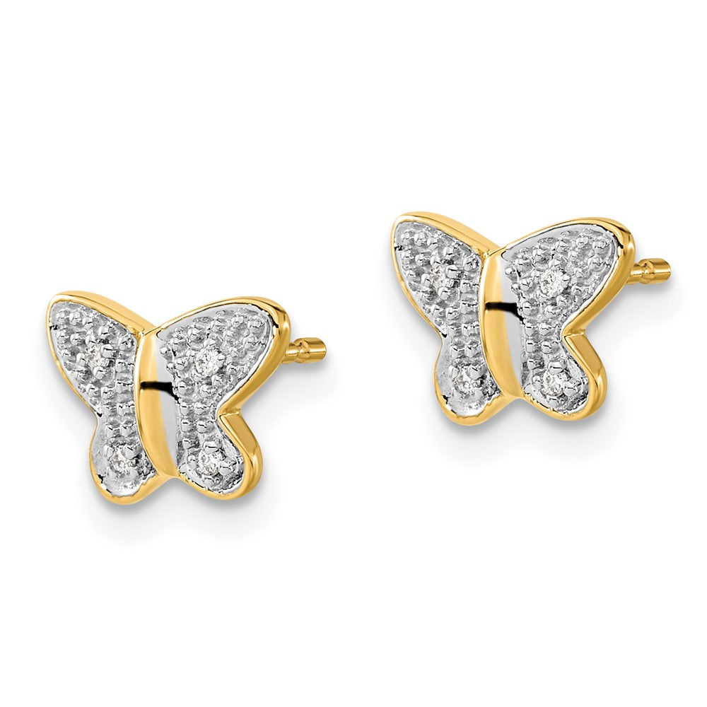Solid 14k Yellow & Rhodium w/Rhodium Simulated CZ Butterfly Post Earrings