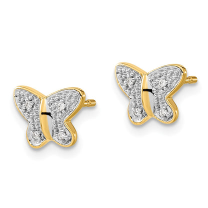 Solid 14k Yellow & Rhodium w/Rhodium Simulated CZ Butterfly Post Earrings