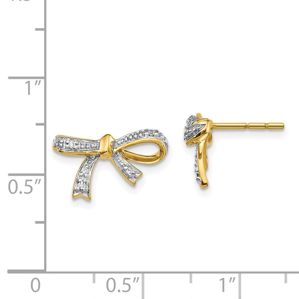 Solid 14k Yellow Gold Simulated CZ Bow Post Earrings