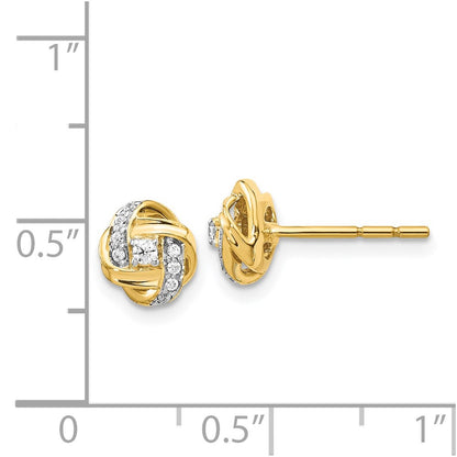 Solid 14k Yellow Gold Simulated CZ Knot Post Earrings