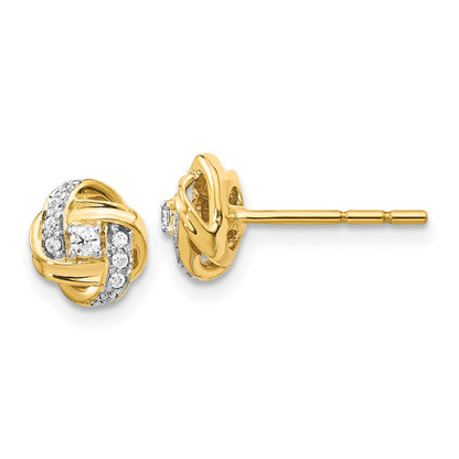 Solid 14k Yellow Gold Simulated CZ Knot Post Earrings