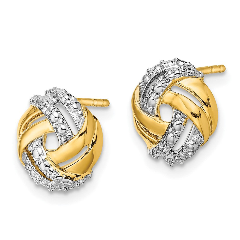 Solid 14k Yellow & Rhodium Simulated CZ w/Rhodium Accents Round Post Earrings