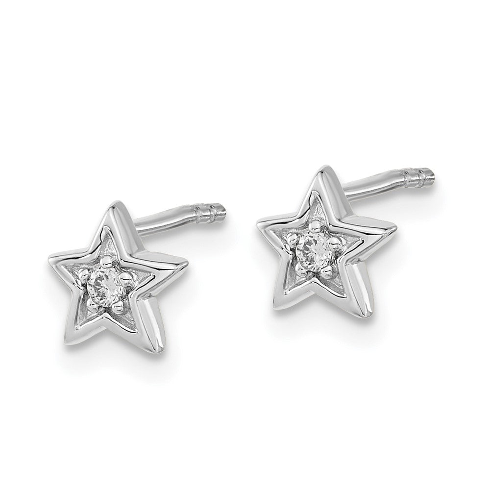 Solid 14k White Gold Simulated CZ Star Post Earrings