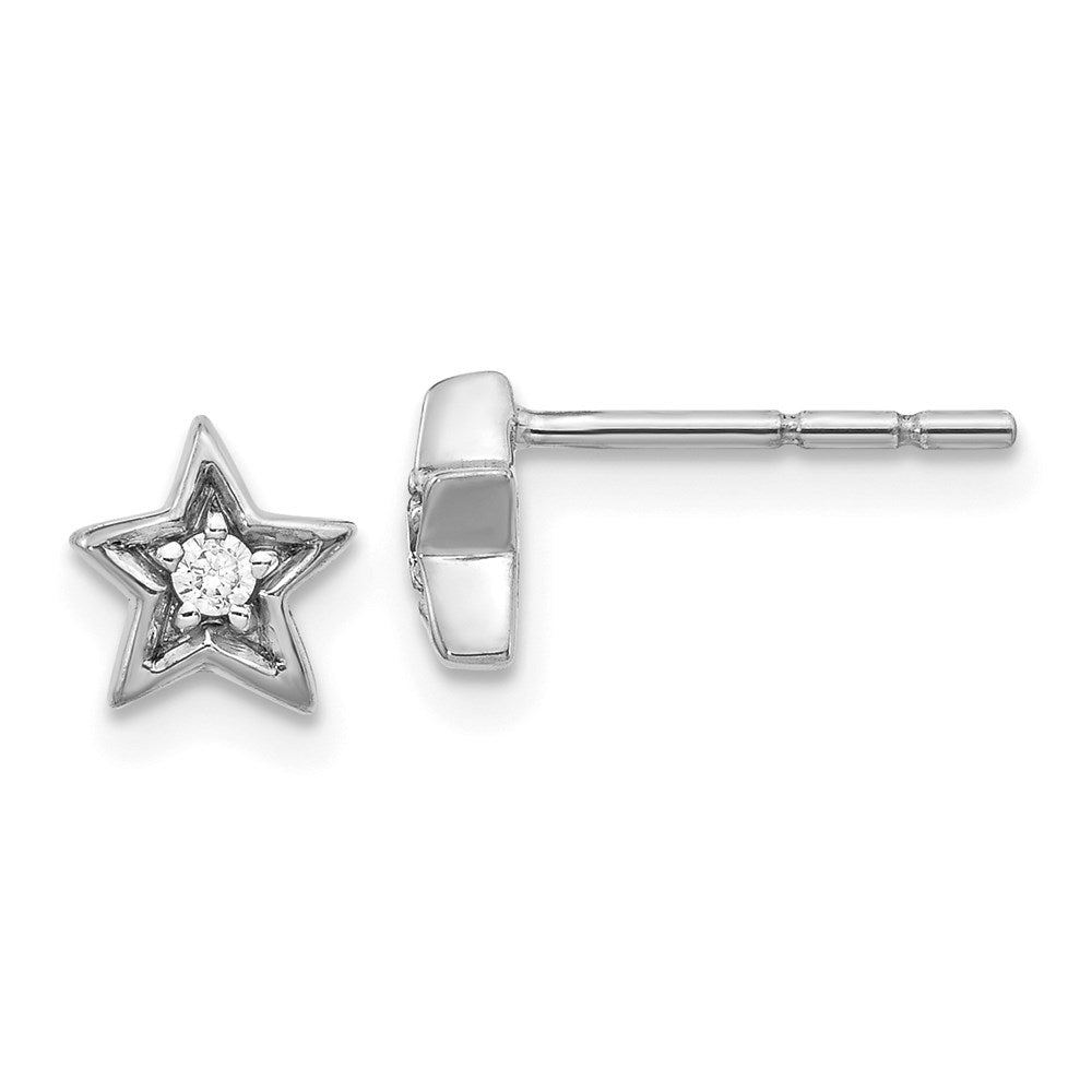 14k White Gold Real Diamond Star Post Earrings EM5510-005-WA