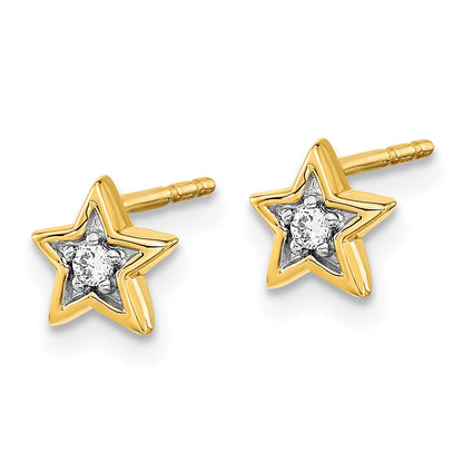 Solid 14k Yellow Gold Simulated CZ Star Post Earrings