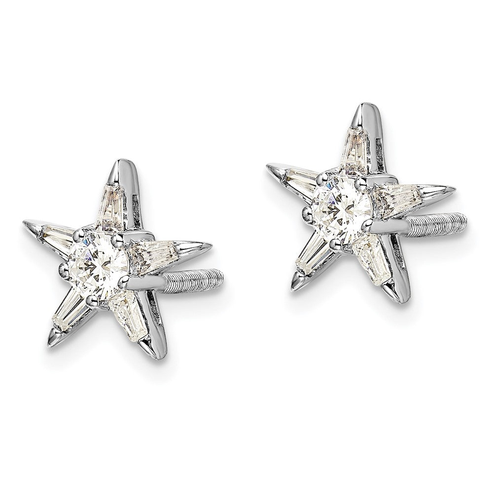 Solid 14k White Gold Simulated CZ Star Shaped Earrings