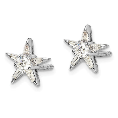 Solid 14k White Gold Simulated CZ Star Shaped Earrings
