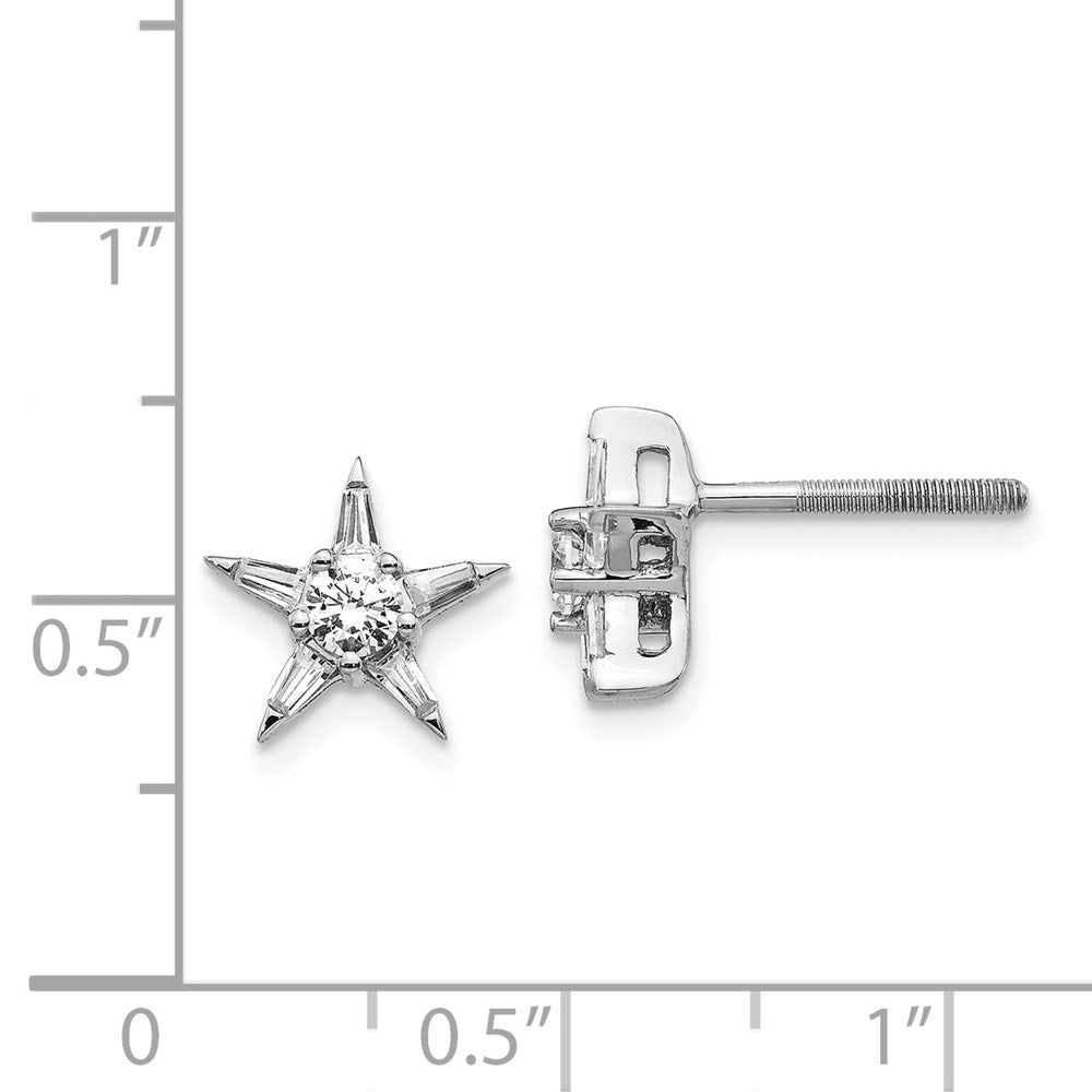 Solid 14k White Gold Simulated CZ Star Shaped Earrings