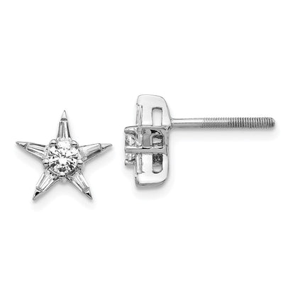 Solid 14k White Gold Simulated CZ Star Shaped Earrings