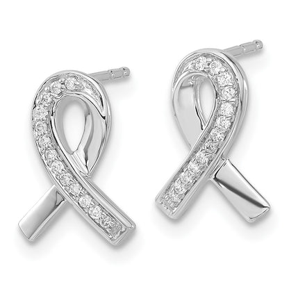 Solid 14k White Gold Simulated CZ Awareness Ribbon Earrings