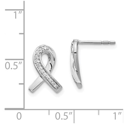 Solid 14k White Gold Simulated CZ Awareness Ribbon Earrings