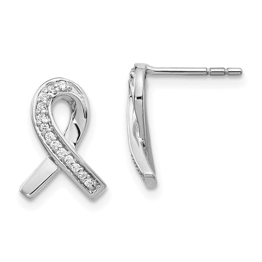 14k White Gold Real Diamond Awareness Ribbon Earrings EM5512-010-WA