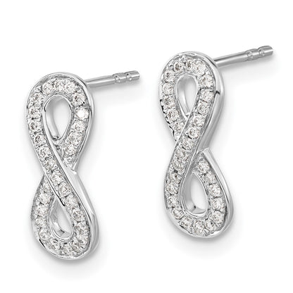 Solid 14k White Gold Simulated CZ Infinity Earrings