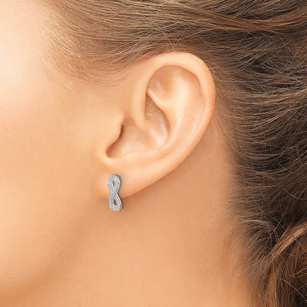 Solid 14k White Gold Simulated CZ Infinity Earrings