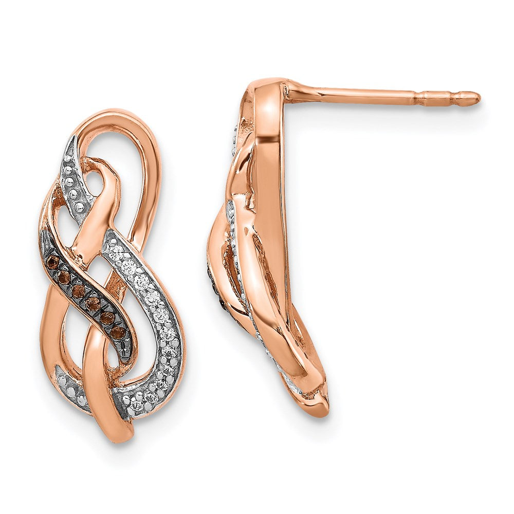 14k Rose Gold Brown and White Real Diamond Double Infinity Post Earrings EM5514-010-RA