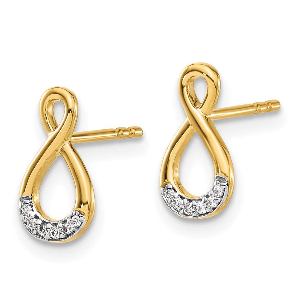 Solid 14k Yellow & Rhodium and Simulated CZ Twisted Post Earrings