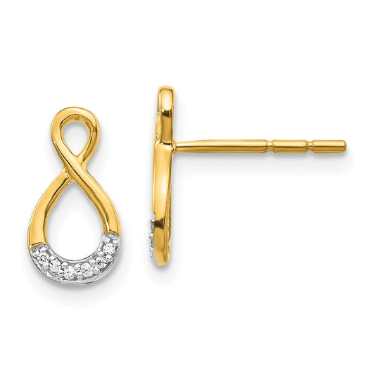 14k Yellow Gold and Rhodium Real Diamond Twisted Post Earrings EM5515-005-YA