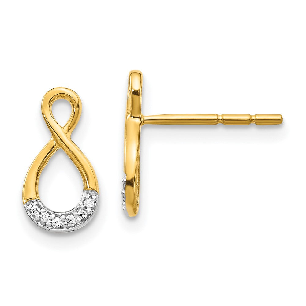 Solid 14k Yellow & Rhodium and Simulated CZ Twisted Post Earrings