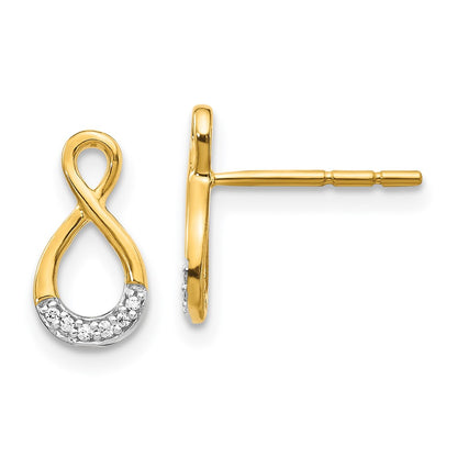 Solid 14k Yellow & Rhodium and Simulated CZ Twisted Post Earrings