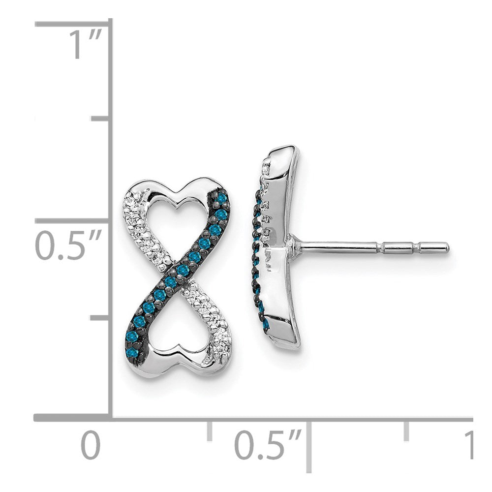 Solid 14k White Gold Blue and Simulated CZ Infinity Heart Post Earrings