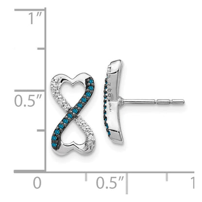Solid 14k White Gold Blue and Simulated CZ Infinity Heart Post Earrings