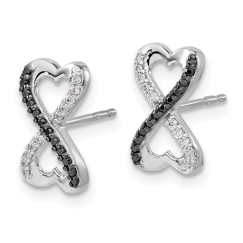 Solid 14k White Gold BlacK and Simulated CZ Infinity Heart Post Earrings