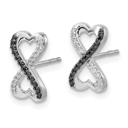 Solid 14k White Gold BlacK and Simulated CZ Infinity Heart Post Earrings