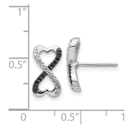 Solid 14k White Gold BlacK and Simulated CZ Infinity Heart Post Earrings