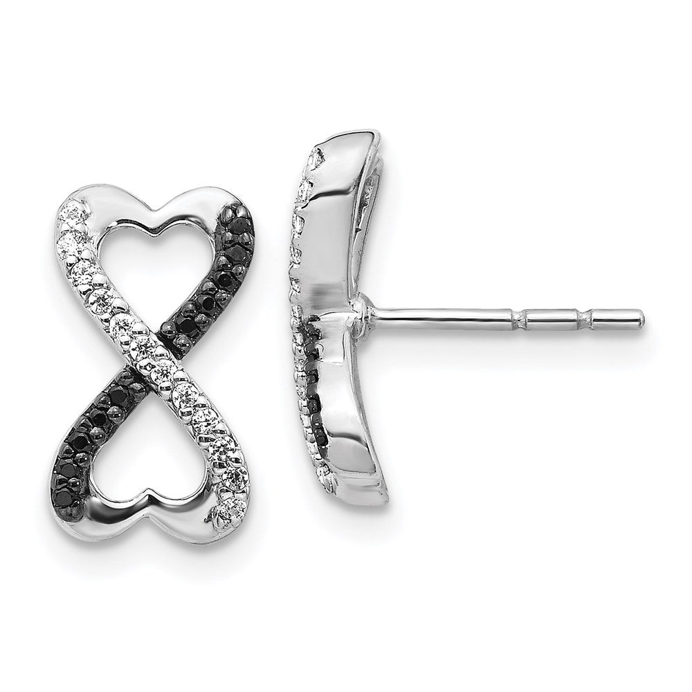 14k White Gold Black and White Real Diamond Infinity Heart Post Earrings EM5516-BK-016-WA