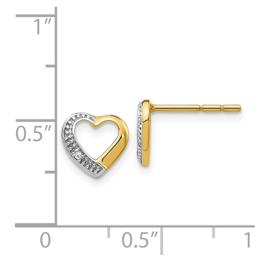 Solid 14k Yellow & Rhodium and Simulated CZ Heart Post Earrings
