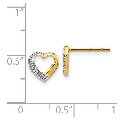 Solid 14k Yellow & Rhodium and Simulated CZ Heart Post Earrings