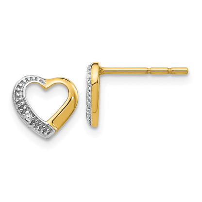 Solid 14k Yellow & Rhodium and Simulated CZ Heart Post Earrings