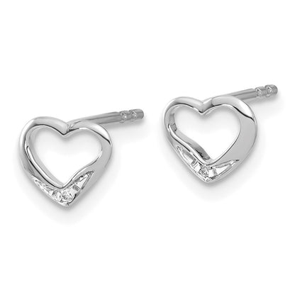 Solid 14k White Gold Simulated CZ Heart Post Earrings