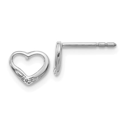 14k White Gold Real Diamond Heart Post Earrings EM5518-001-WA
