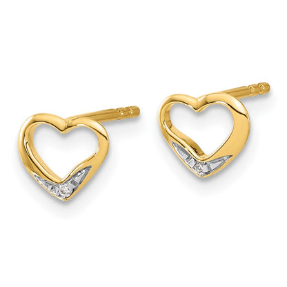 Solid 14k Yellow & Rhodium and Simulated CZ Heart Post Earrings