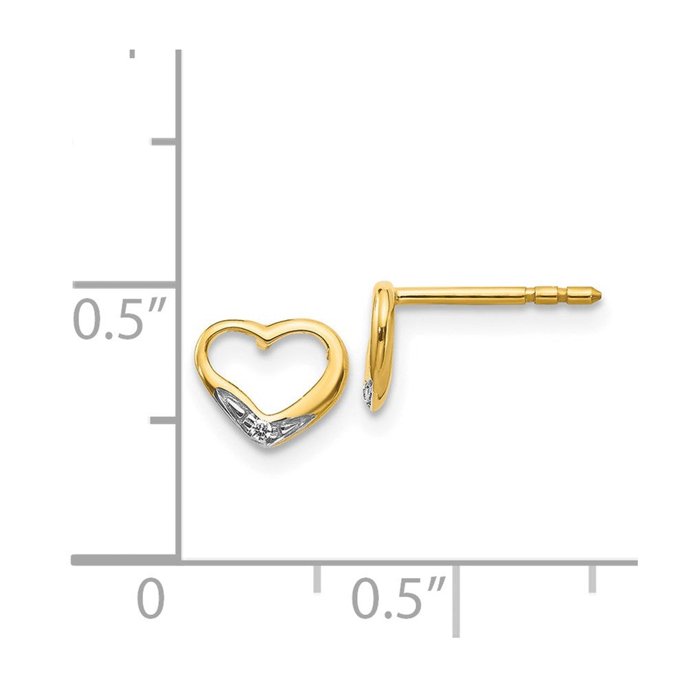 Solid 14k Yellow & Rhodium and Simulated CZ Heart Post Earrings