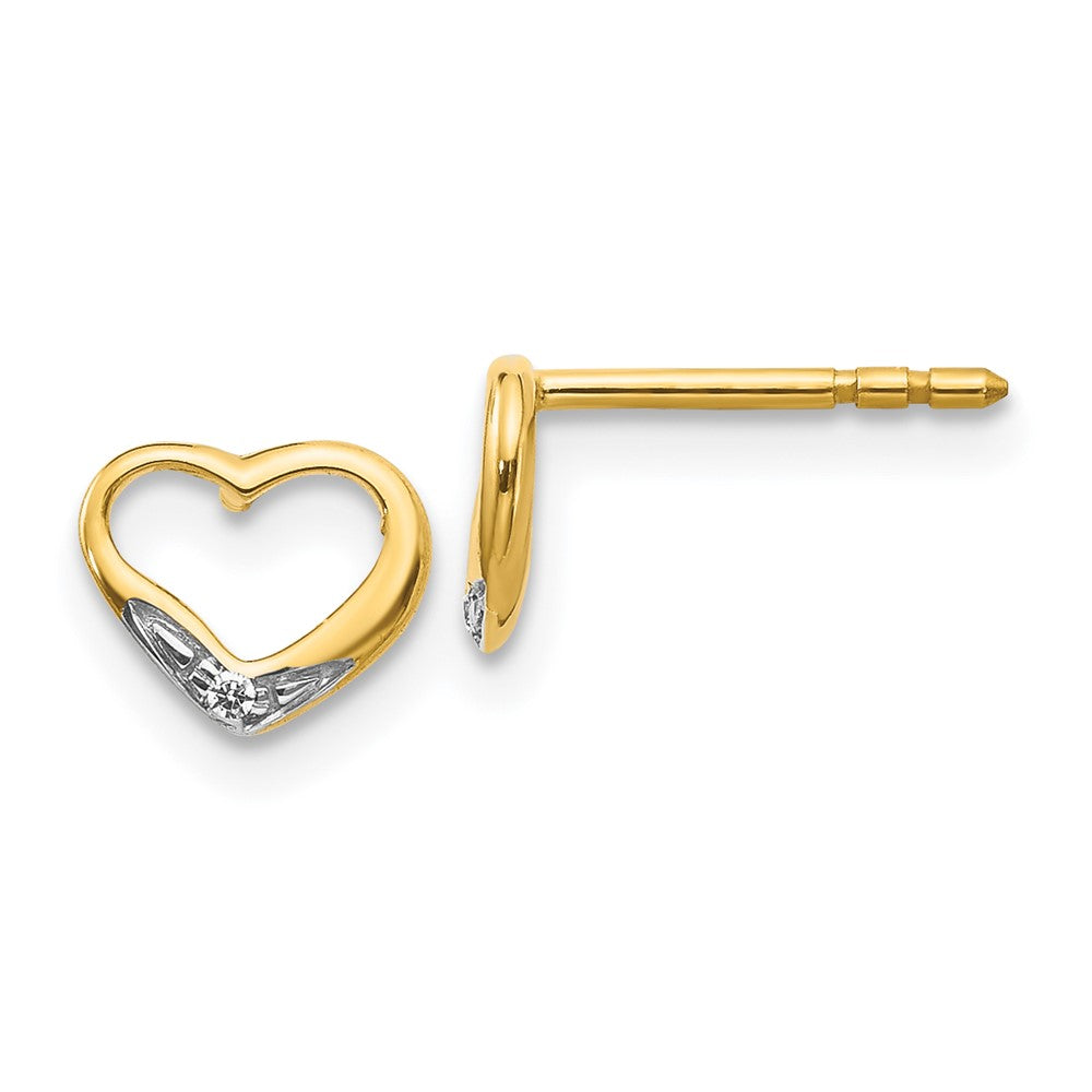 Solid 14k Yellow & Rhodium and Simulated CZ Heart Post Earrings