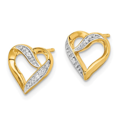 Solid 14k Yellow & Rhodium and Marquise Simulated CZ Heart Post Earrings