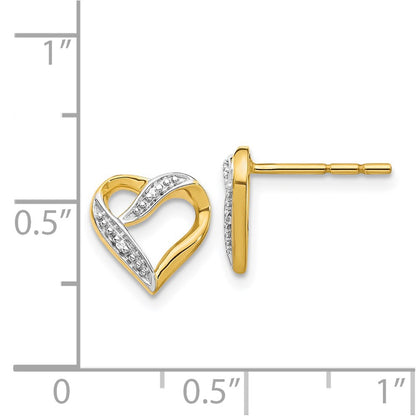 Solid 14k Yellow & Rhodium and Marquise Simulated CZ Heart Post Earrings